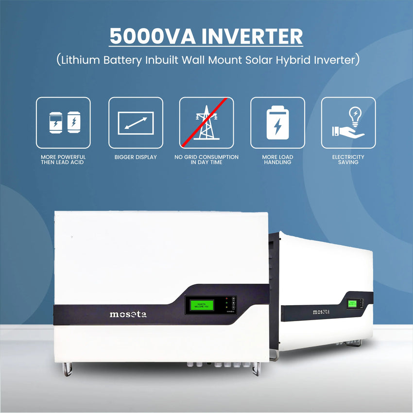 5000 VA Inverter with 450AH/5000Watt Battery (Lithium Battery Inbuilt Wall Mount Solar Hybrid Inverter)