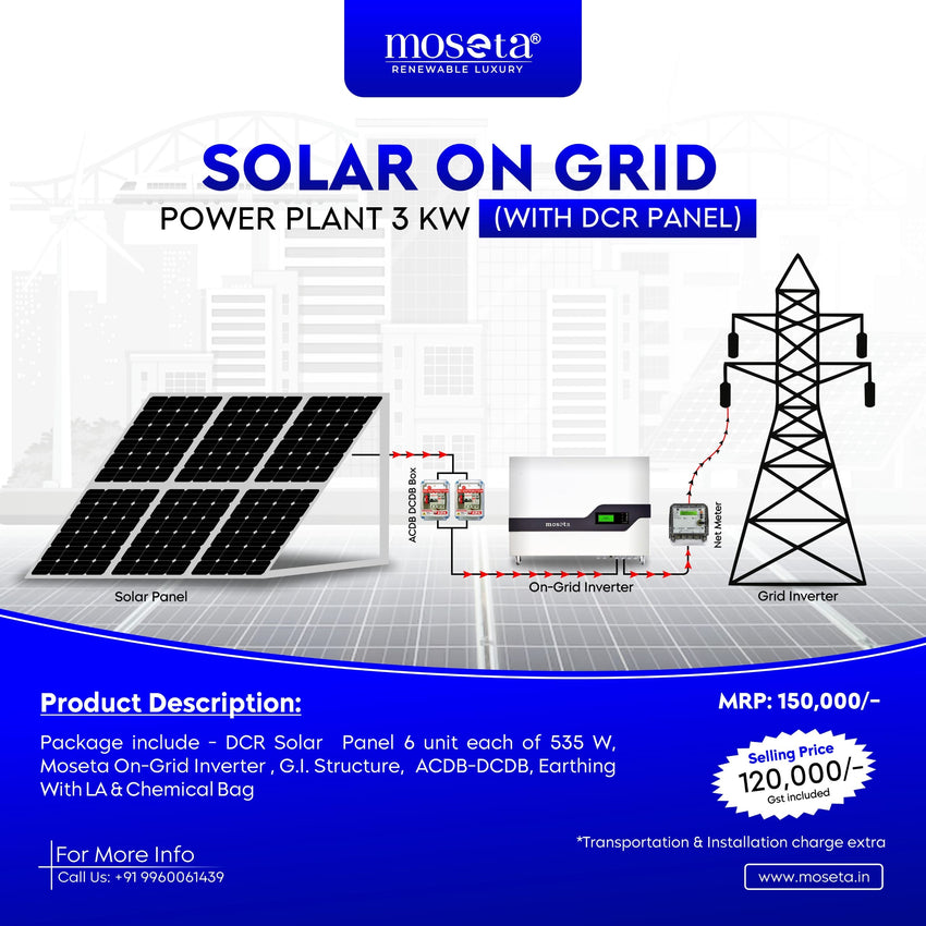 SOLAR ON-GRID POWER PLANT 3 KW (WITH DCR PANEL)